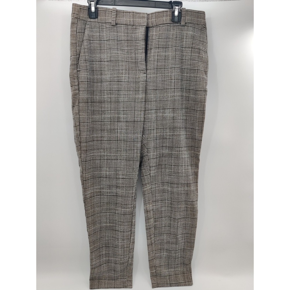 H&M Womens‎ Houndstooth Plaid Straight Leg Pants Tan and Black Size 14